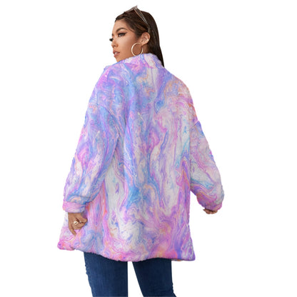 Unisex Borg-Fleece Stand-Up Collar Zip Coat — Plus Size - view 4