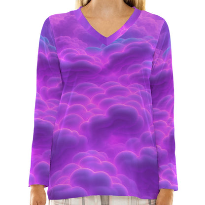 Women's Loose V-Neck T-Shirt With Long Sleeve