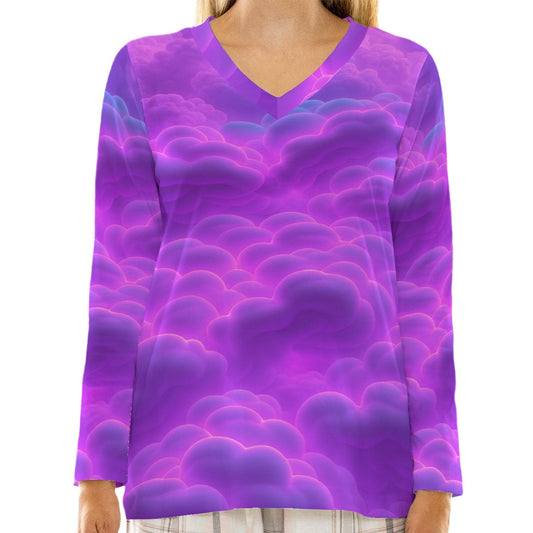 Women's Loose V-Neck T-Shirt With Long Sleeve