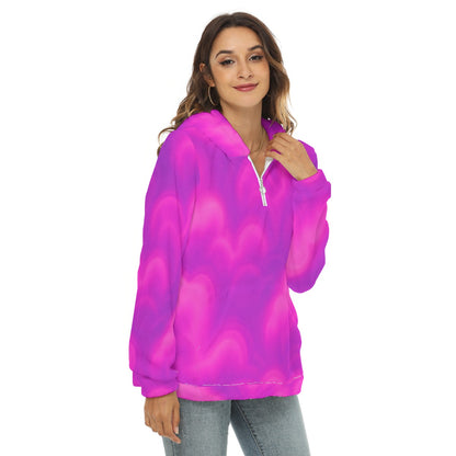 Women's Borg Fleece Hoodie With Half Zip