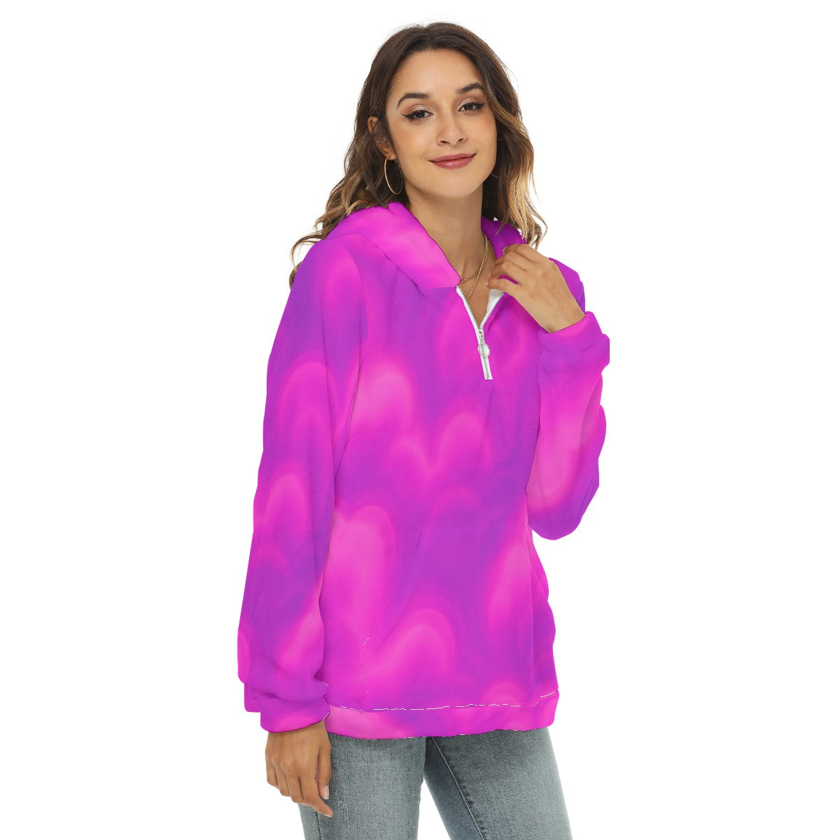 Women's Borg Fleece Hoodie With Half Zip