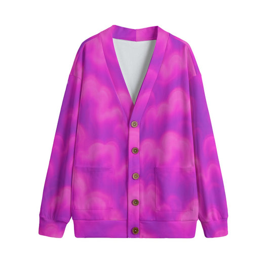 Unisex V-neck Knitted Fleece Cardigan With Button Closure