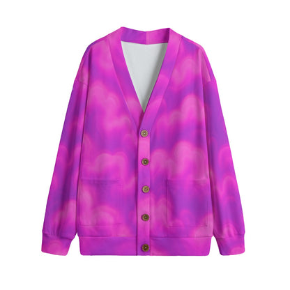 Unisex V-neck Knitted Fleece Cardigan With Button Closure