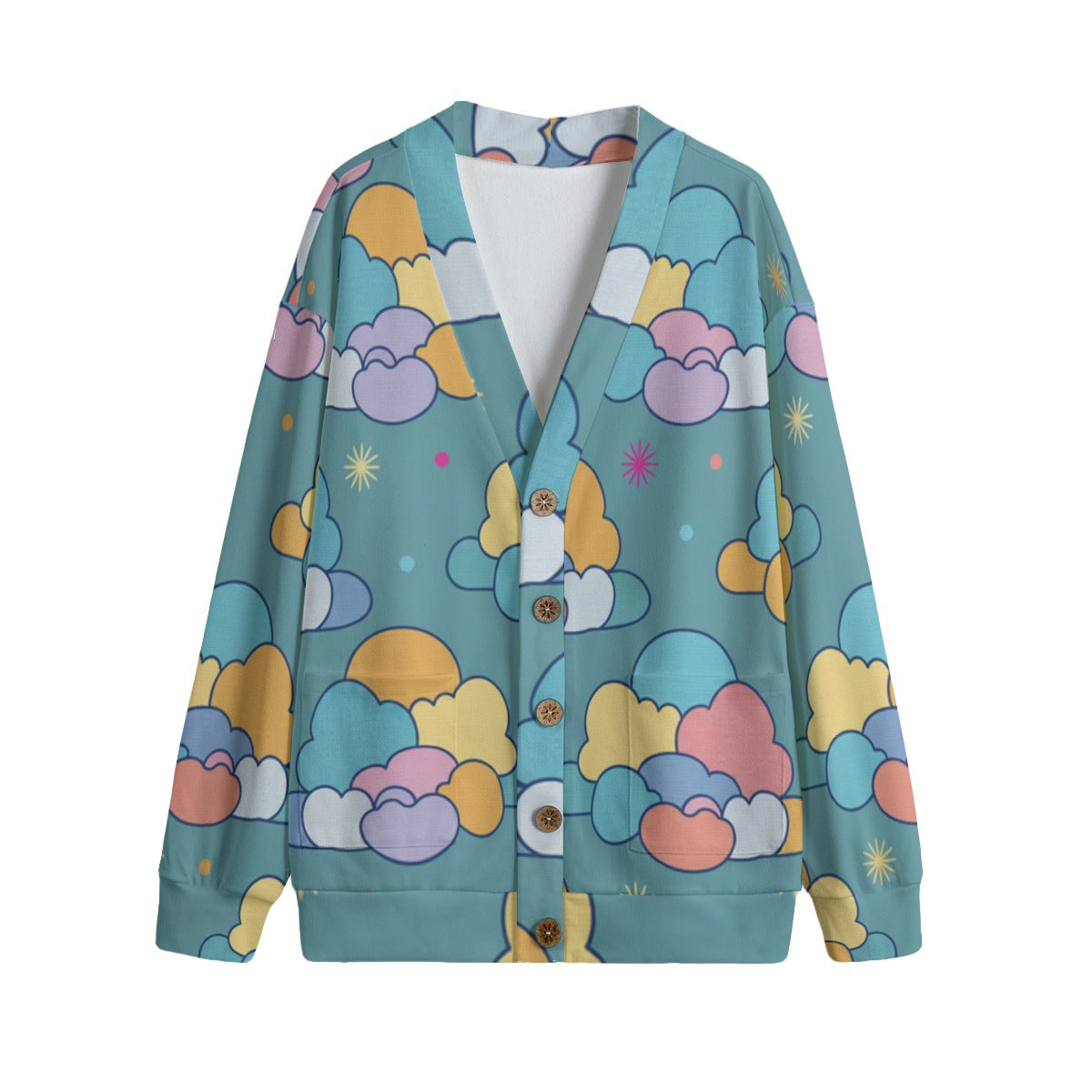 Unisex V-neck Knitted Fleece Cardigan With Button Closure