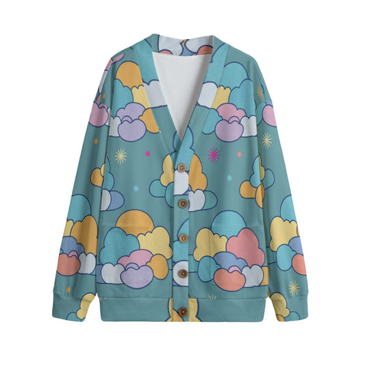 Unisex V-neck Knitted Fleece Cardigan With Button Closure