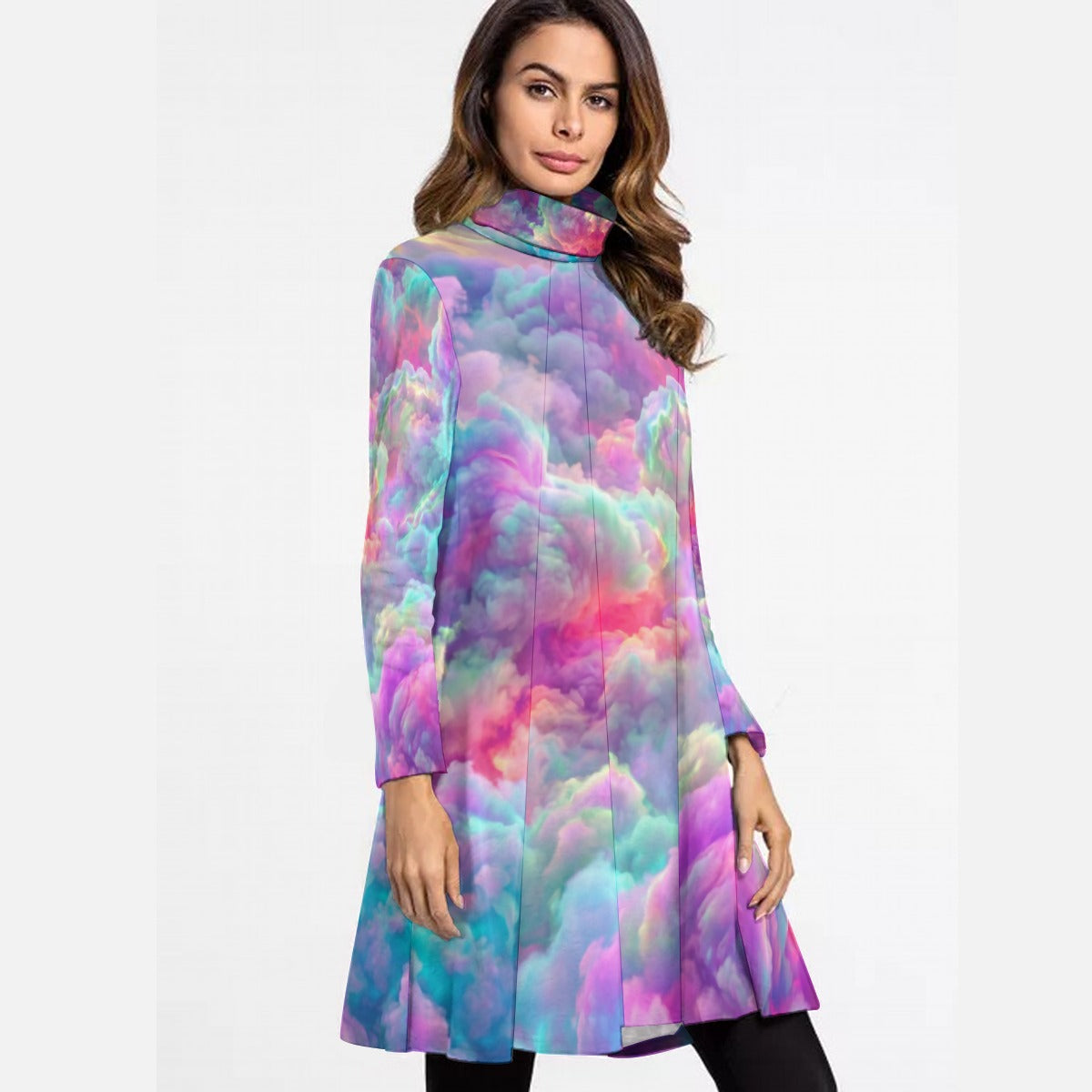 Women's High Neck Dress With Long Sleeve