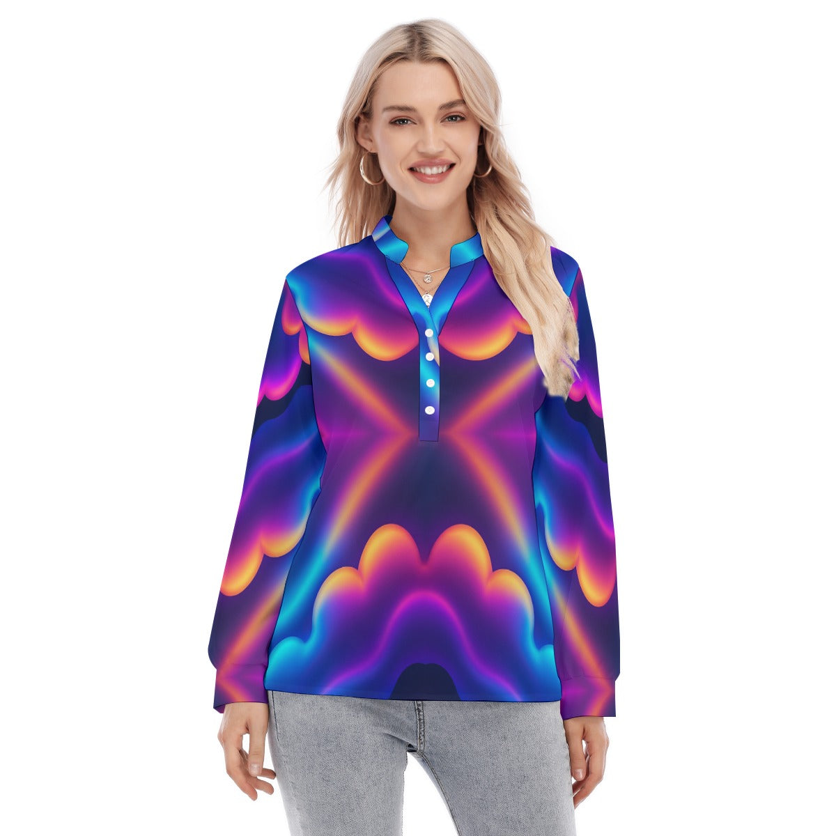 Women's Long Sleeve Blouse With Button Closure