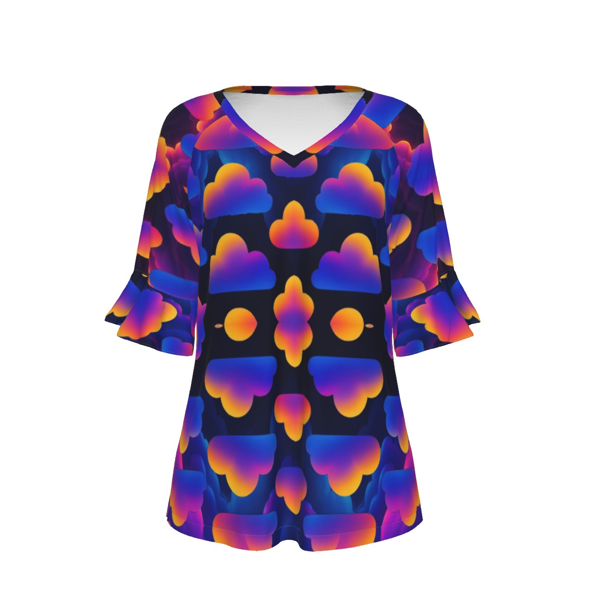 V-neck Women's T-shirt With Bell Sleeve