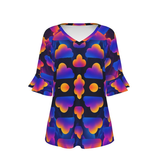 V-neck Women's T-shirt With Bell Sleeve