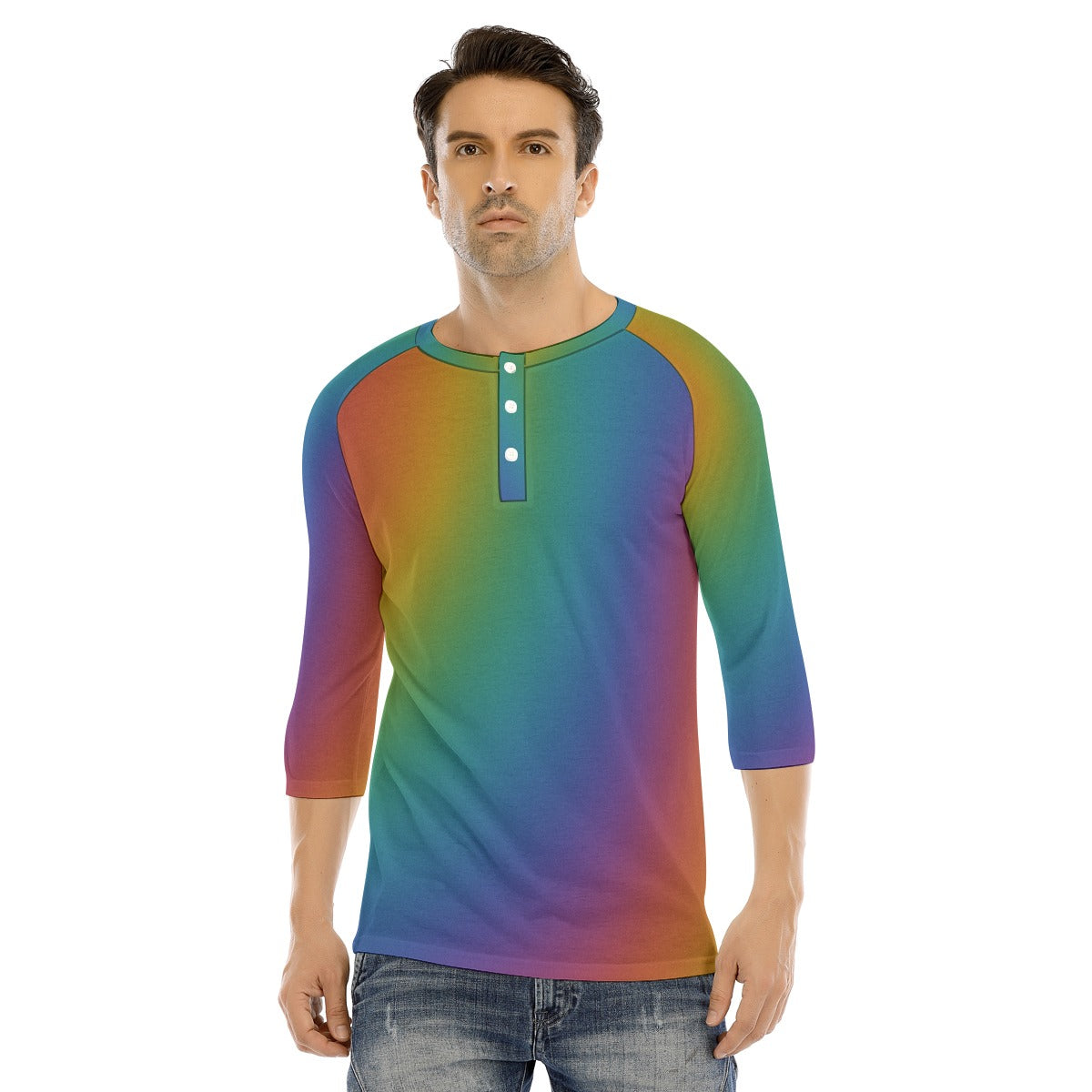 Men's Bracelet Sleeve T-shirt With Button Closure - view 1
