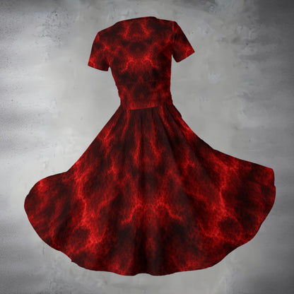 All-over Print Women's Short Sleeve V Neck Midi Dress