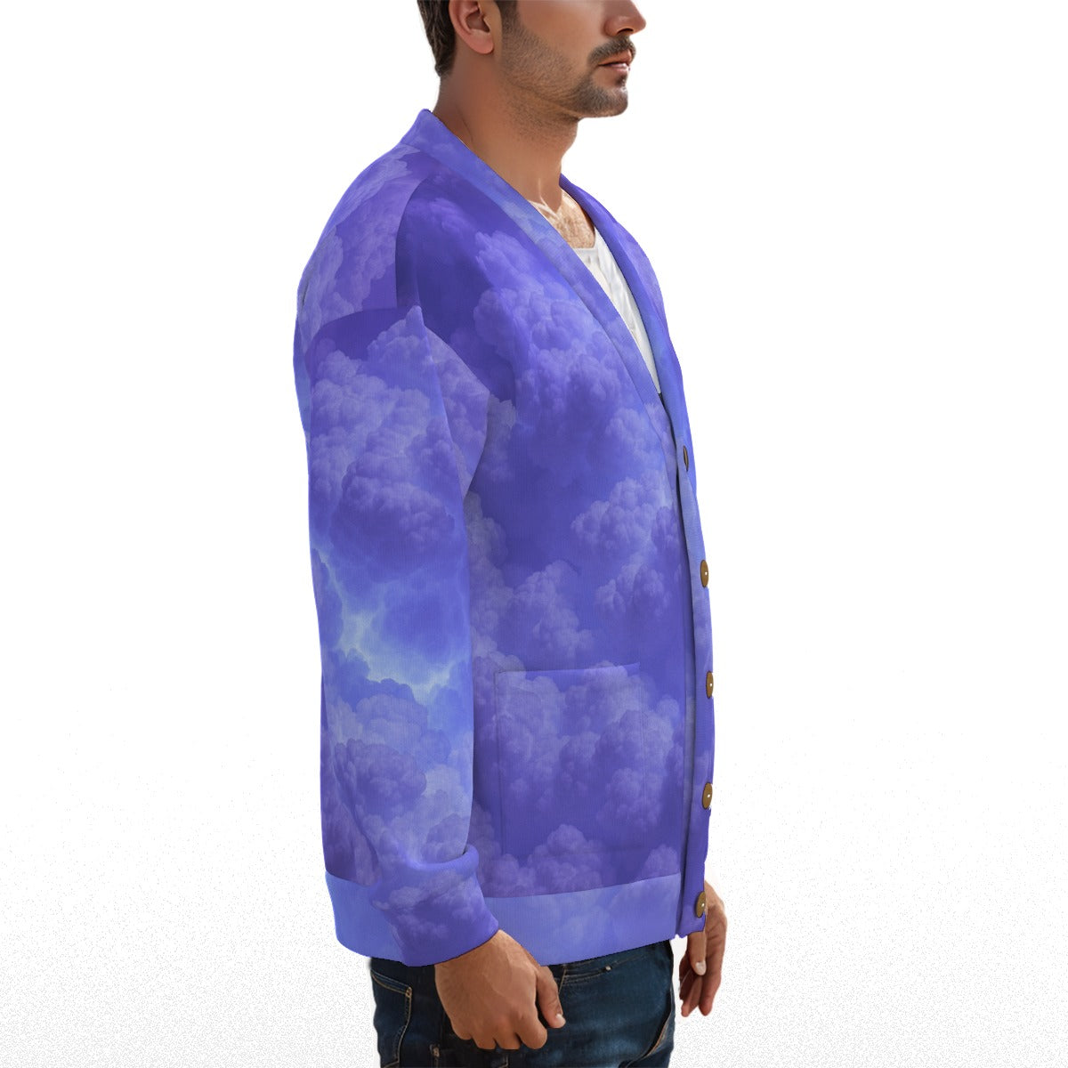 Unisex V-neck Knitted Fleece Cardigan With Button Closure