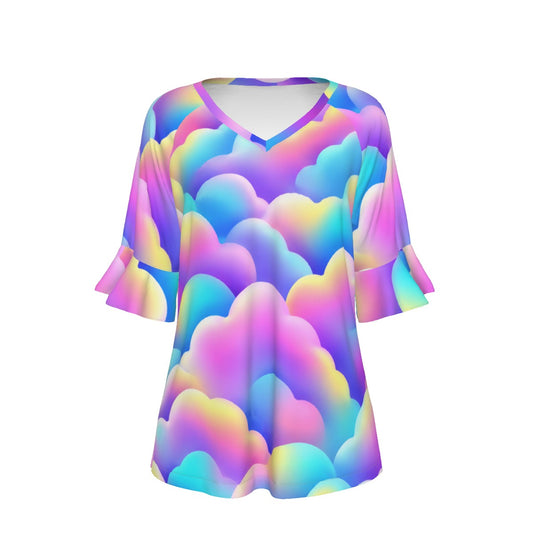 V-neck Women's T-shirt With Bell Sleeve