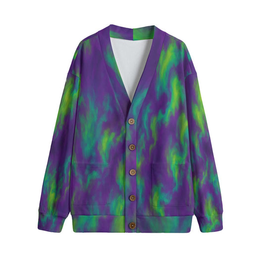 Unisex V-neck Knitted Fleece Cardigan With Button Closure