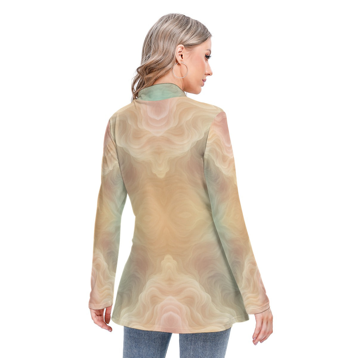 Women's Long-sleeved Heap-neck Slim Casual Tunic Blouse