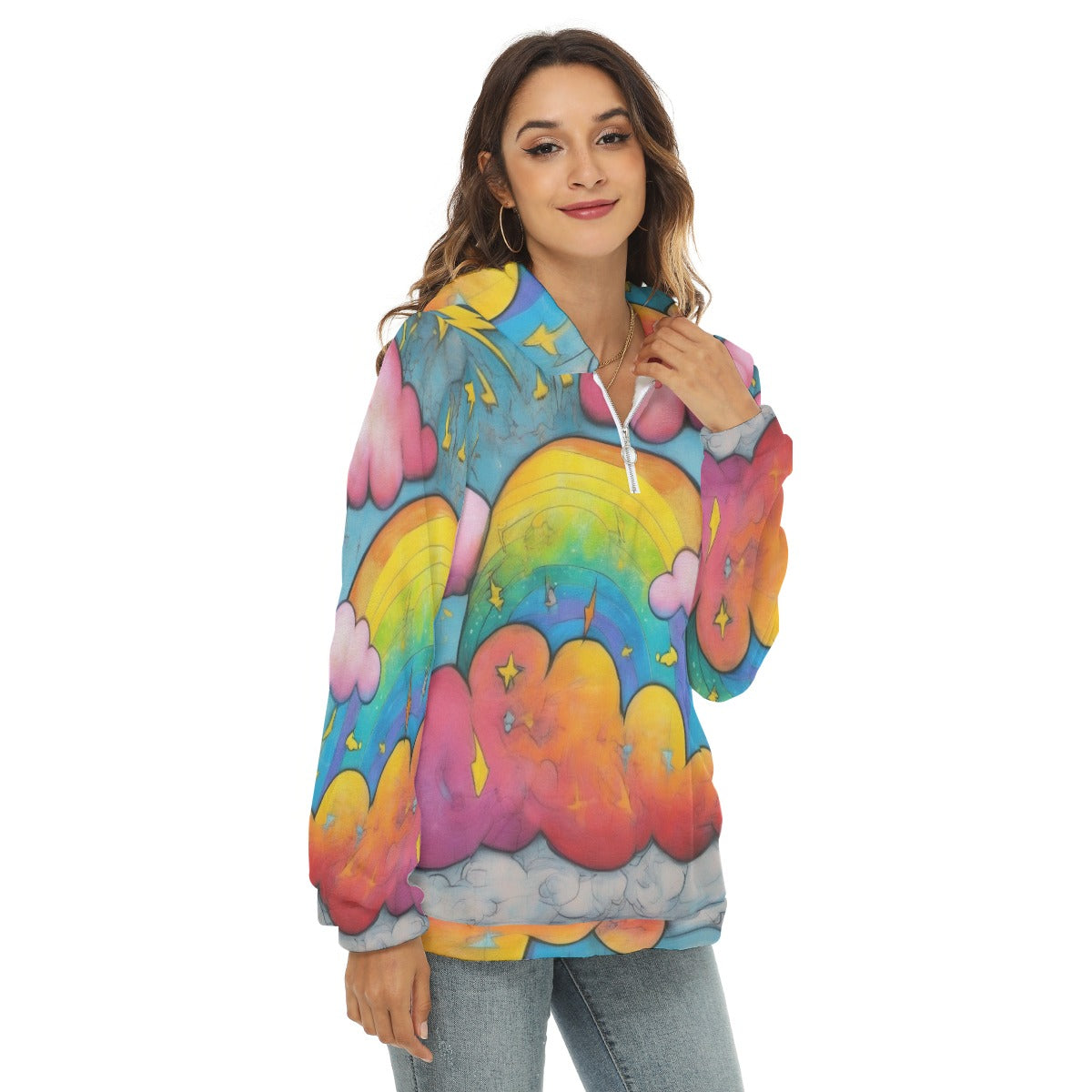 Women's Borg Fleece Hoodie With Half Zip