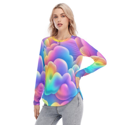 Women's Raglan Sleeves U-Shaped Hem Long Sleeves Blouse