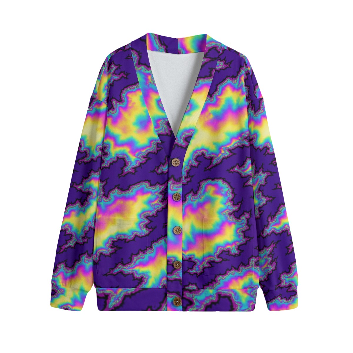 Unisex V-neck Knitted Fleece Cardigan With Button Closure