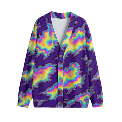 Unisex V-neck Knitted Fleece Cardigan With Button Closure