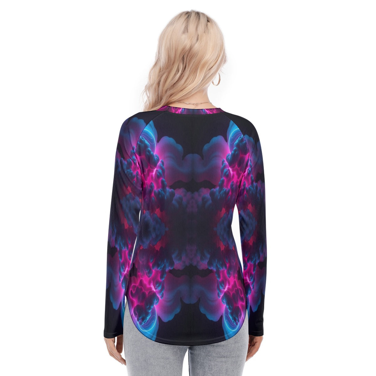 Women's Raglan Sleeves U-Shaped Hem Long Sleeves Blouse