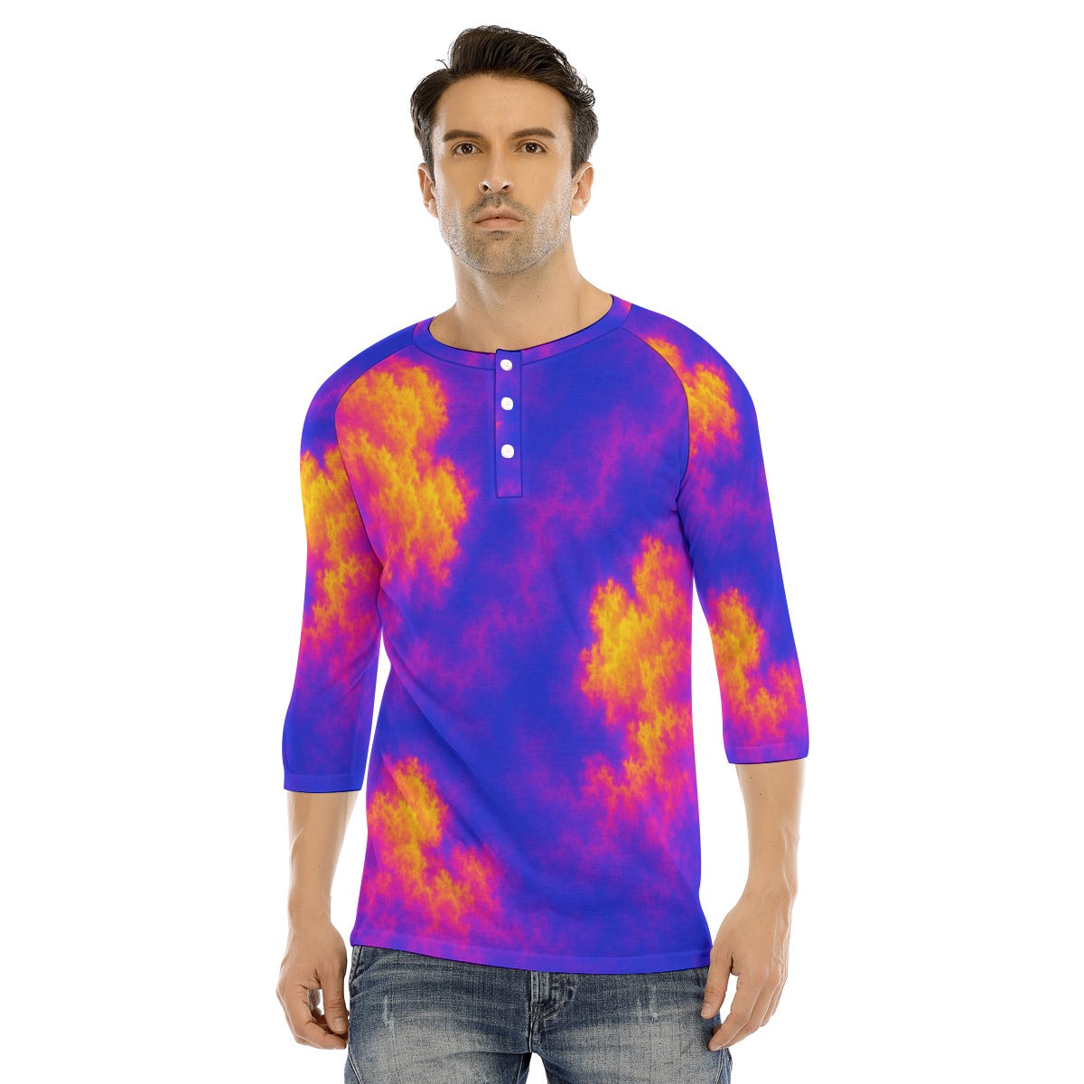 Men's Bracelet Sleeve T-shirt With Button Closure - view 1