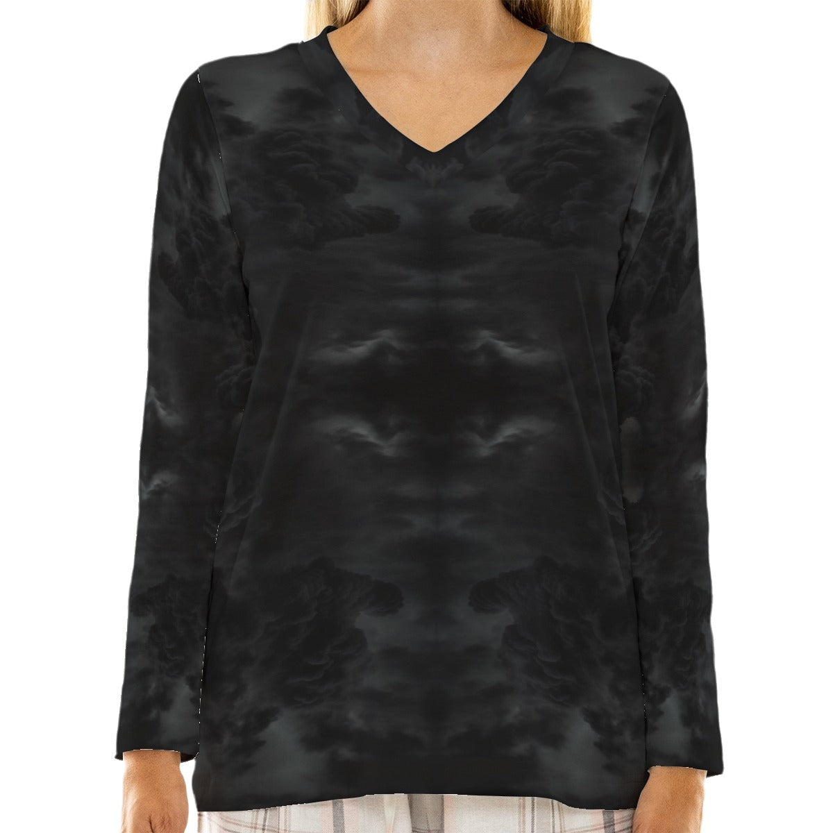 Women's Loose V-Neck T-Shirt With Long Sleeve