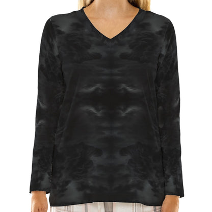 Women's Loose V-Neck T-Shirt With Long Sleeve