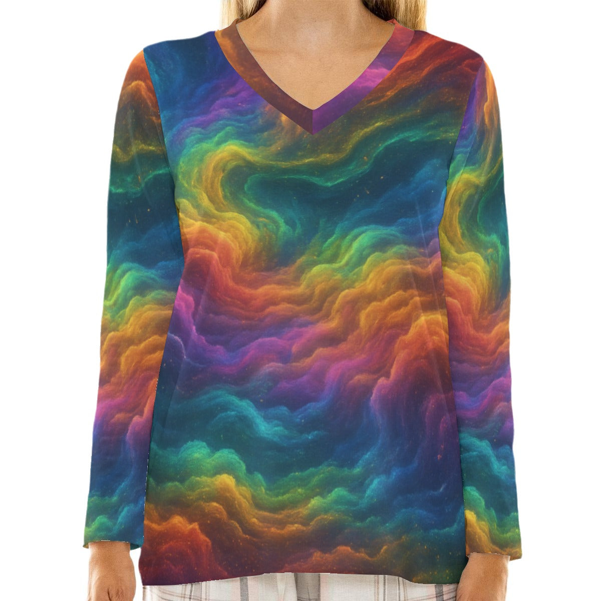 Women's Loose V-Neck T-Shirt With Long Sleeve