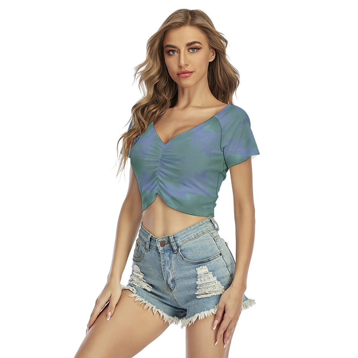 Women's Raglan Drawstring Front Crop Tee