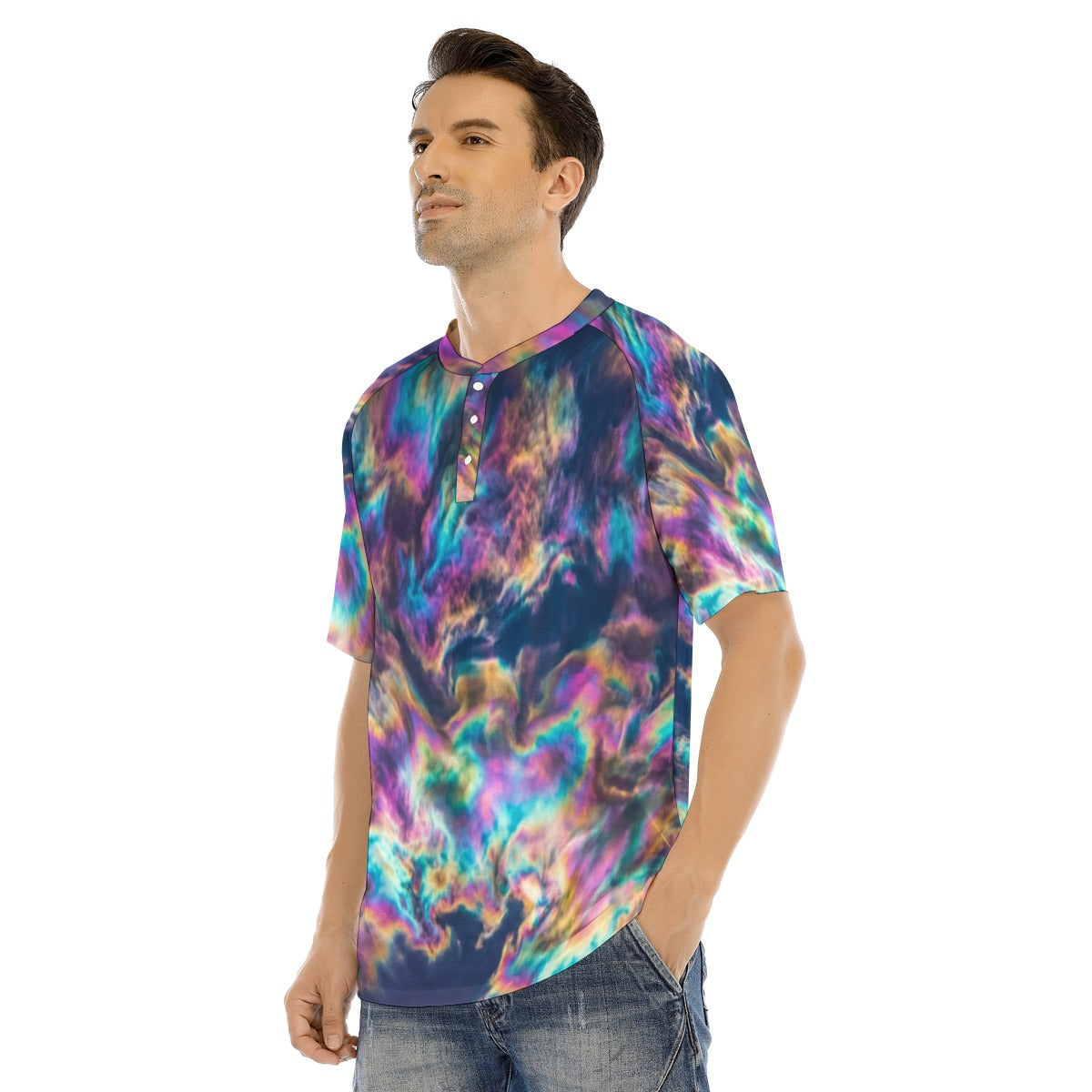 Men's Raglan Sleeve T-shirt With Button Closure