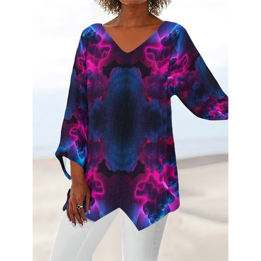 Women's V-neck T-shirt With Irregular Hem