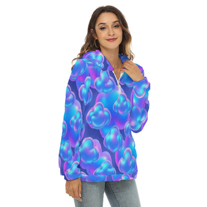 Women's Borg Fleece Hoodie With Half Zip