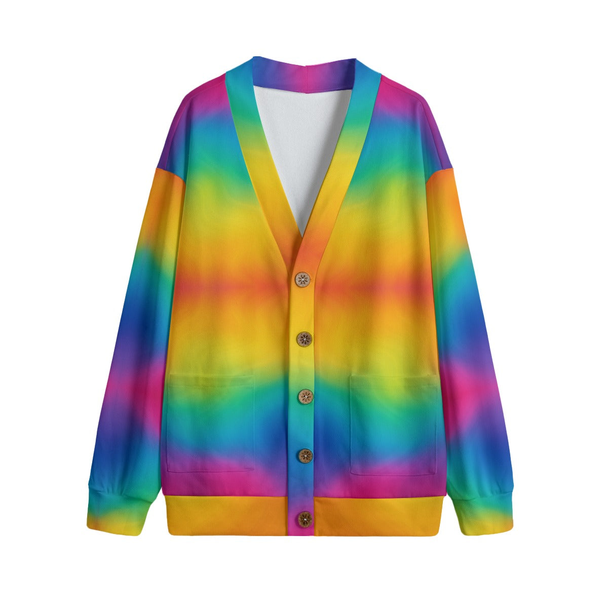 Unisex V-neck Knitted Fleece Cardigan With Button Closure