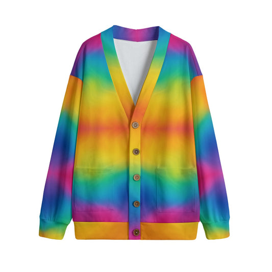 Unisex V-neck Knitted Fleece Cardigan With Button Closure