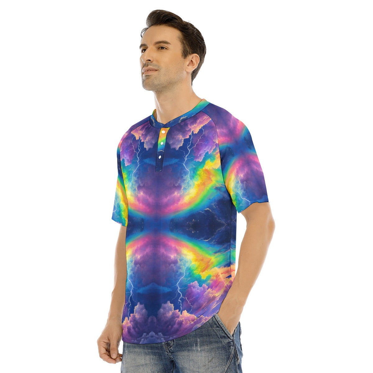 Men's Raglan Sleeve T-shirt With Button Closure