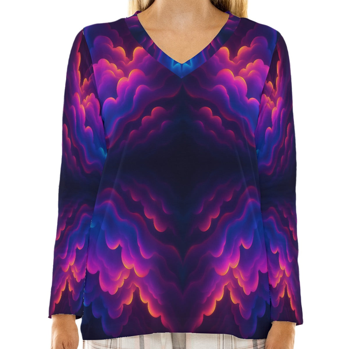 Women's Loose V-Neck T-Shirt With Long Sleeve