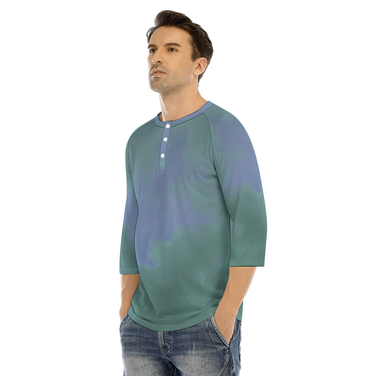 Men's Bracelet Sleeve T-shirt With Button Closure - view 3