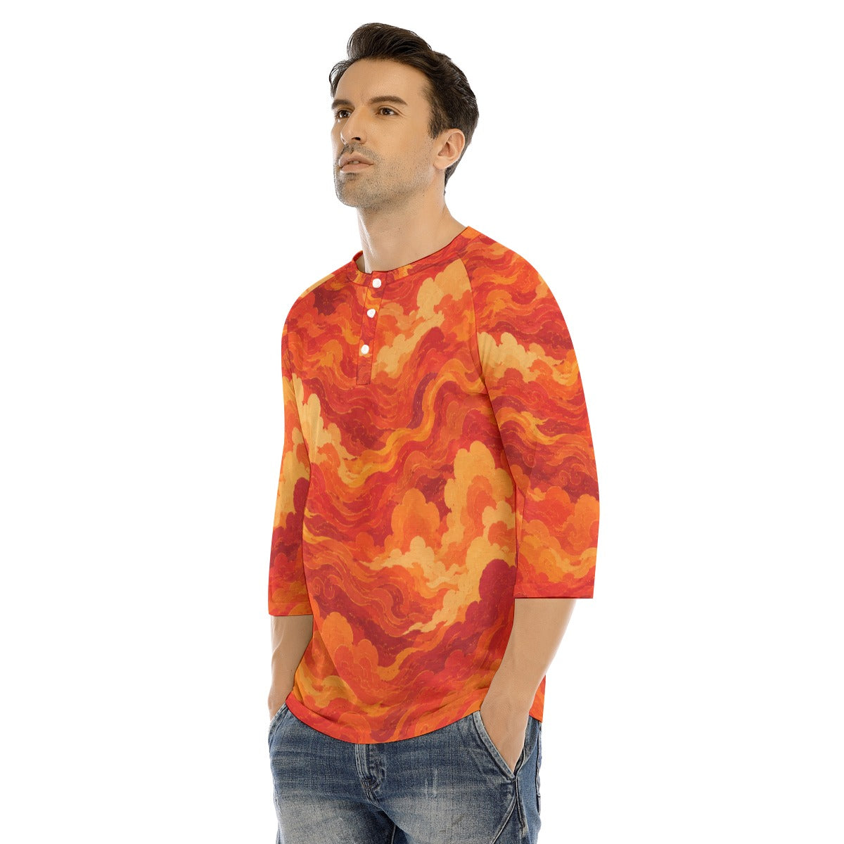 Men's Bracelet Sleeve T-shirt With Button Closure - view 3