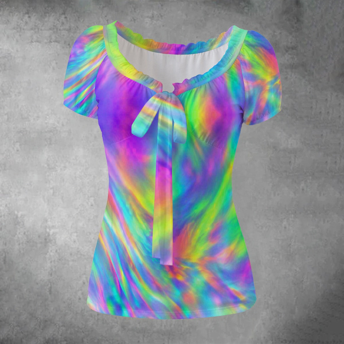 All-over print Women's Puff Sleeve Pleated Shirt