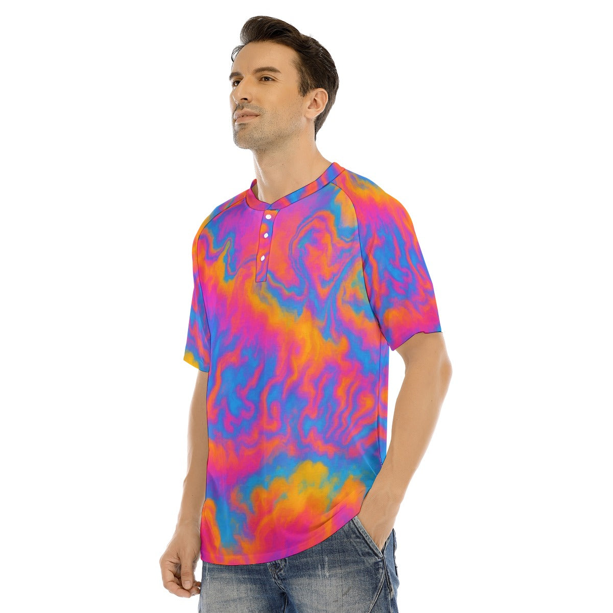 Men's Raglan Sleeve T-shirt With Button Closure