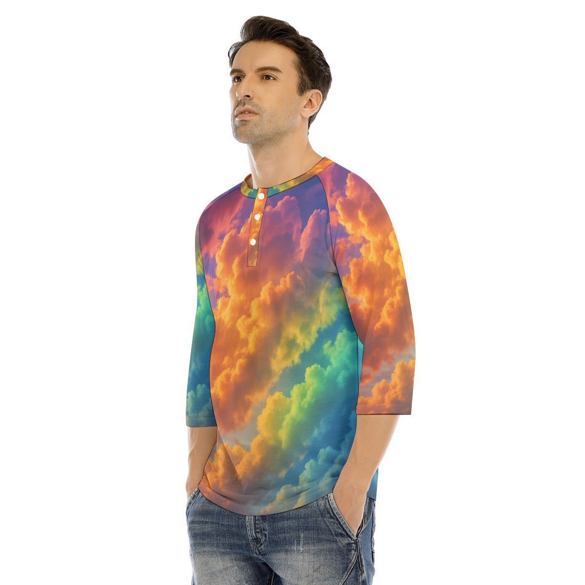 Men's Bracelet Sleeve T-shirt With Button Closure - view 3