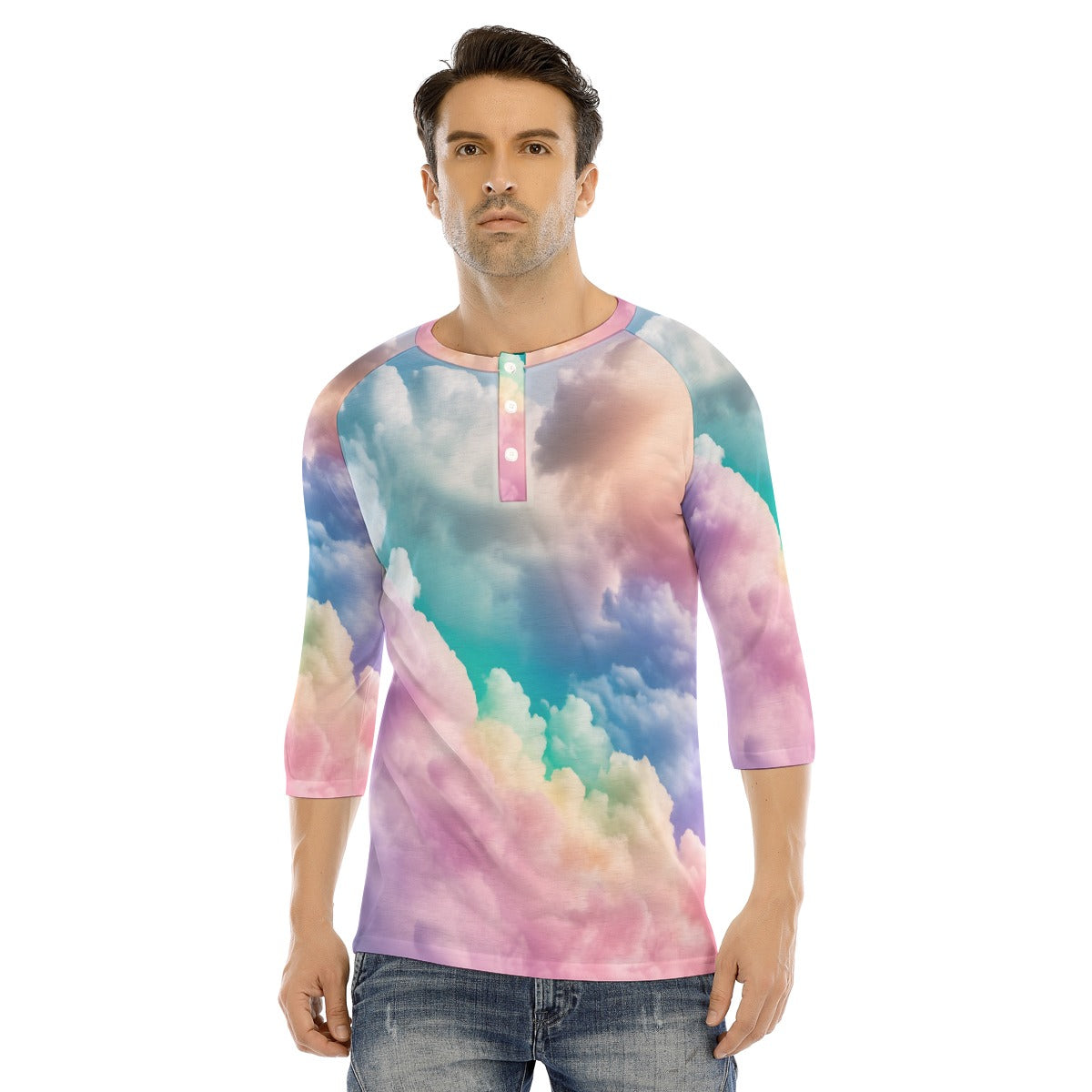 Men's Bracelet Sleeve T-shirt With Button Closure - view 1