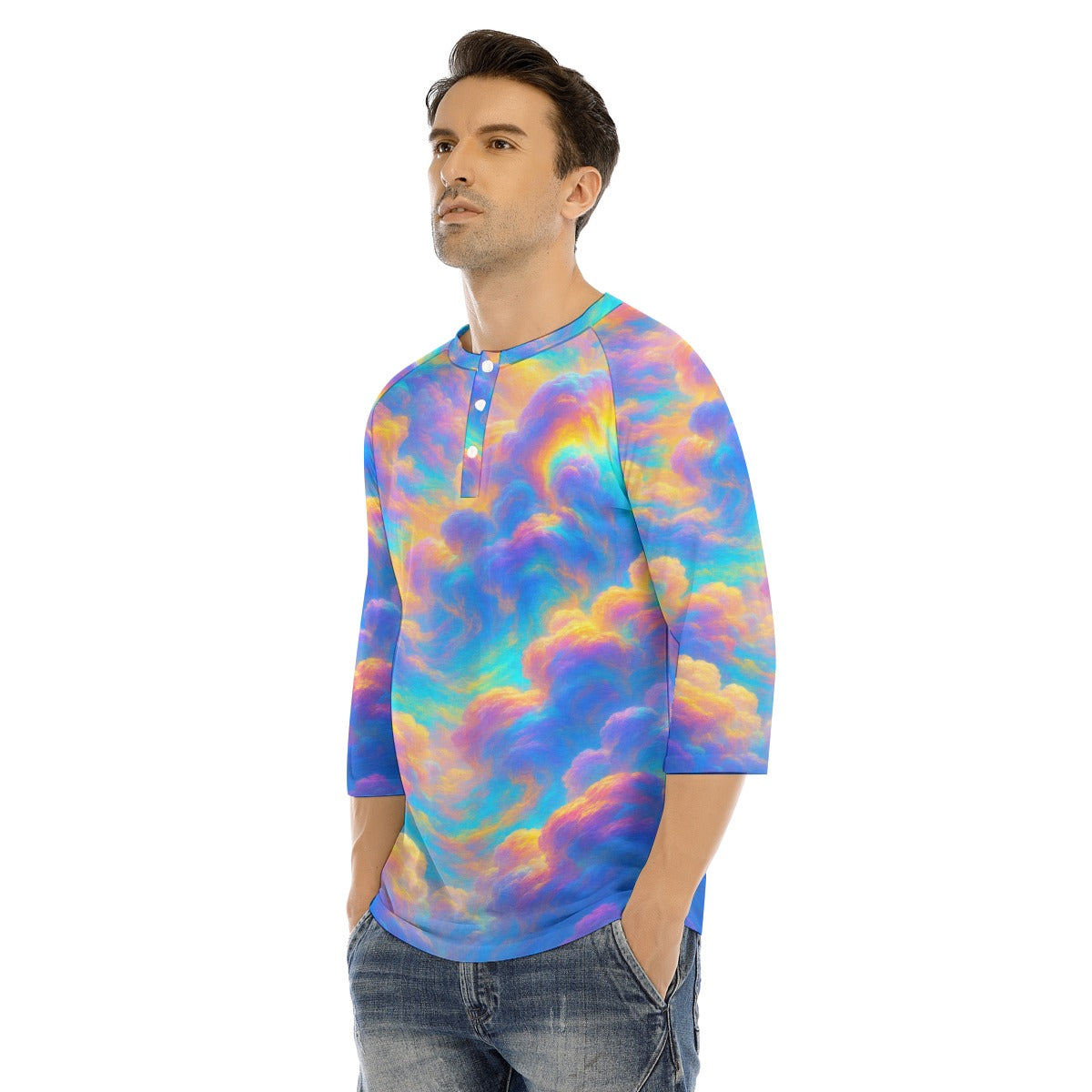 Men's Bracelet Sleeve T-shirt With Button Closure - view 3