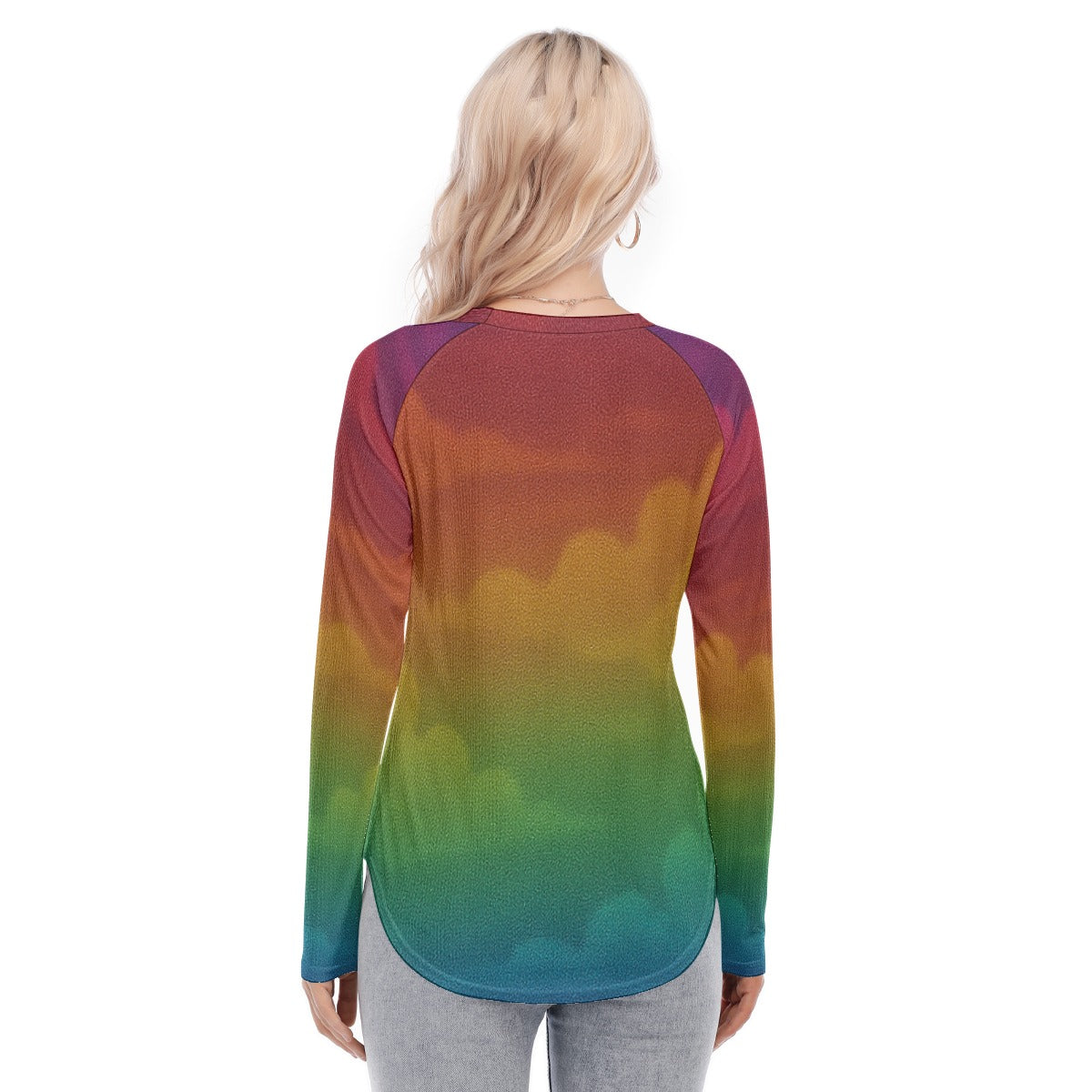 Women's Raglan Sleeves U-Shaped Hem Long Sleeves Blouse