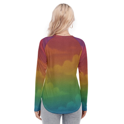 Women's Raglan Sleeves U-Shaped Hem Long Sleeves Blouse
