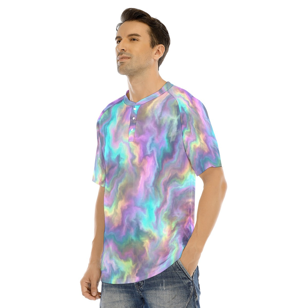 Men's Raglan Sleeve T-shirt With Button Closure