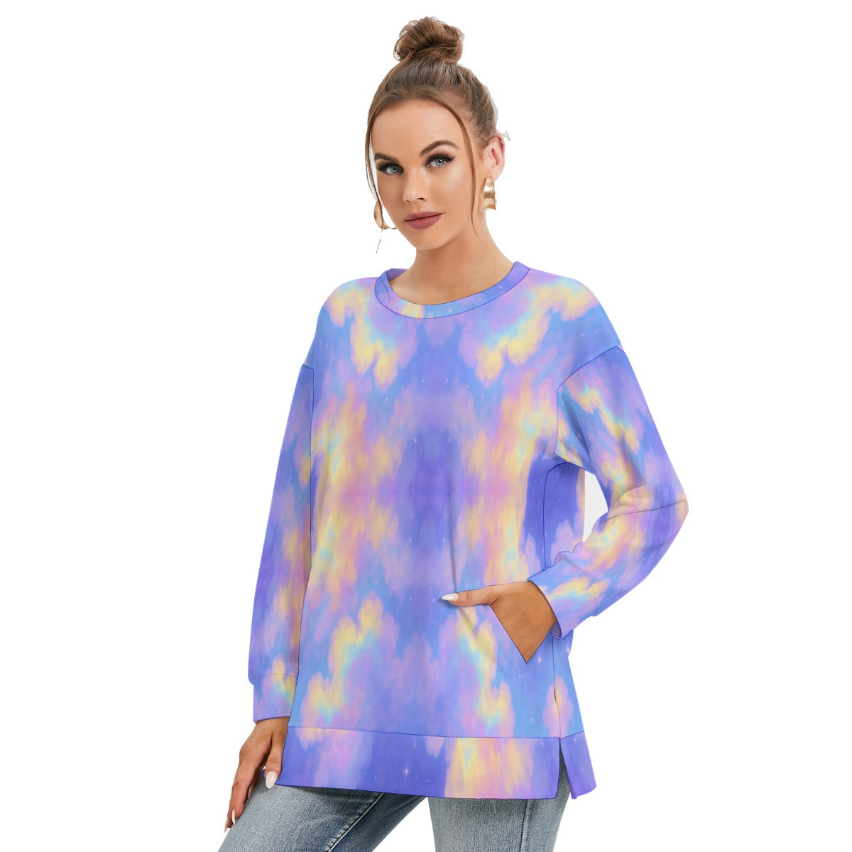 Women's Side Split O-neck Sweatshirt