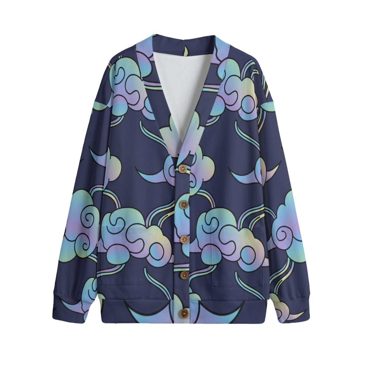 Unisex V-neck Knitted Fleece Cardigan With Button Closure