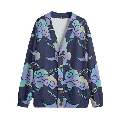 Unisex V-neck Knitted Fleece Cardigan With Button Closure