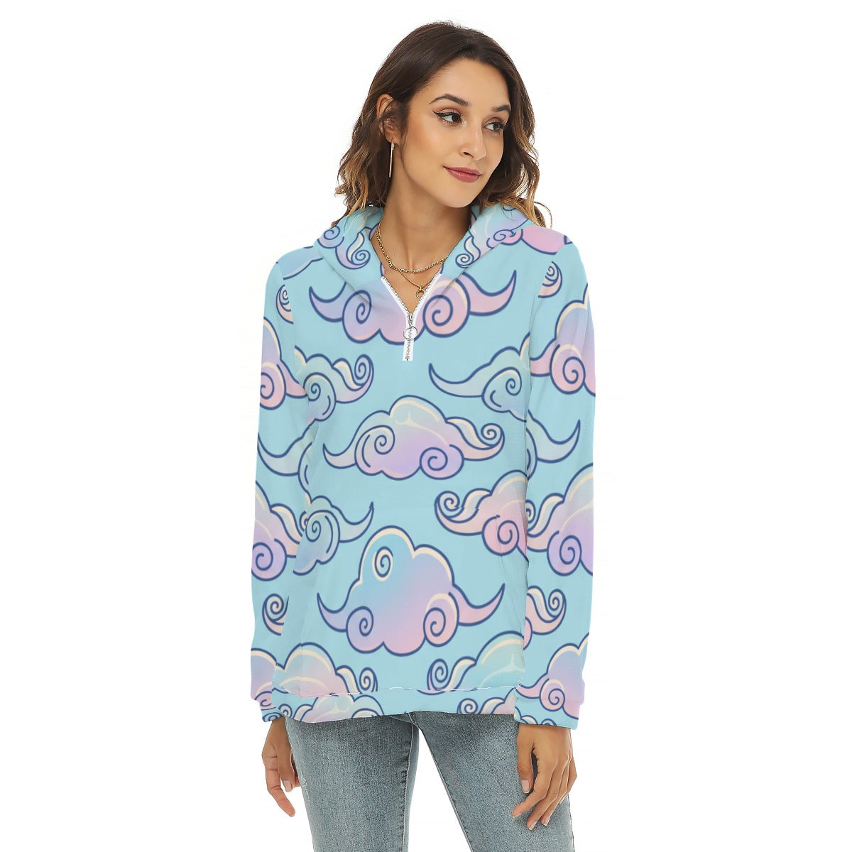 Women's Borg Fleece Hoodie With Half Zip
